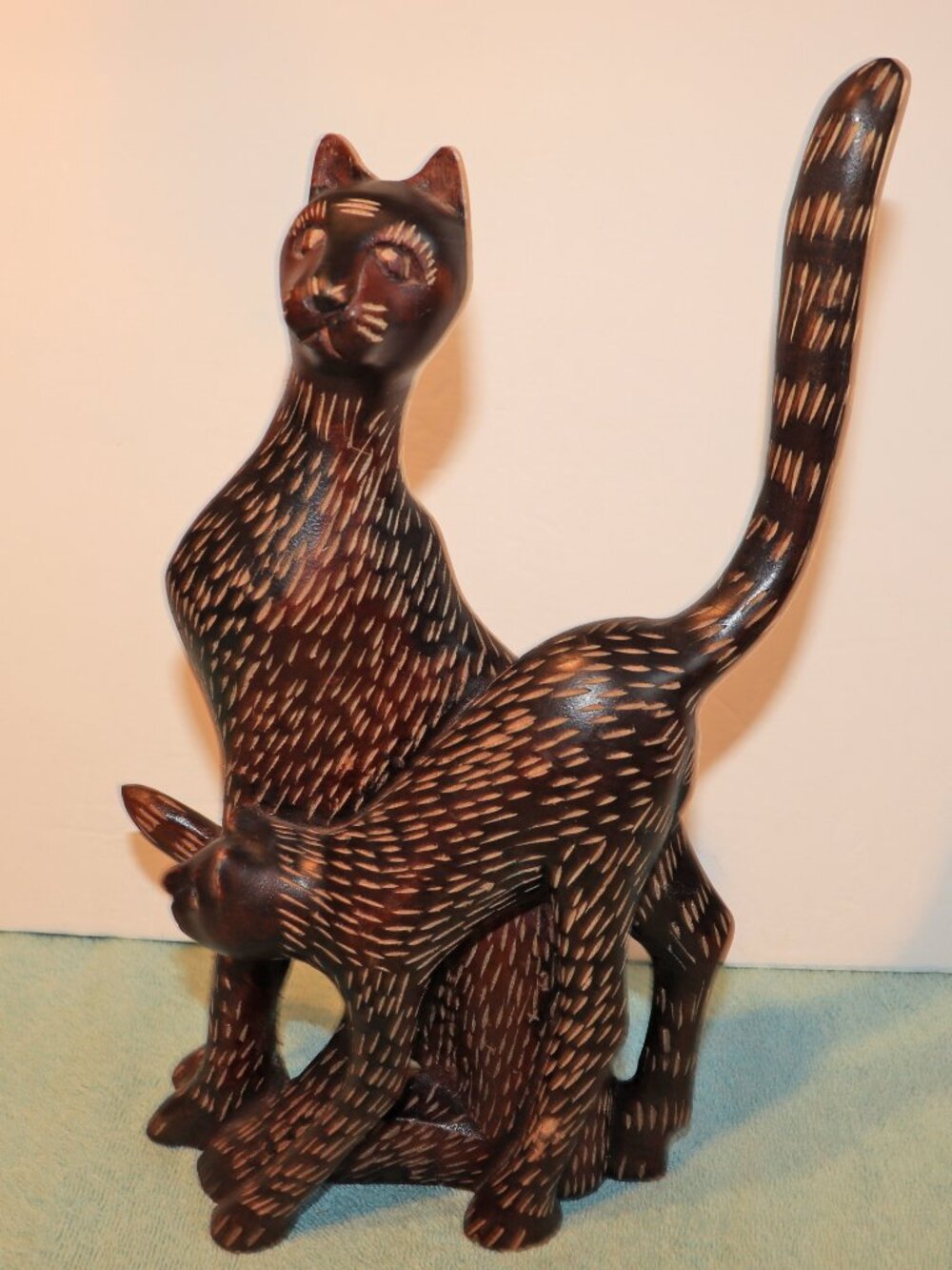 Hand Carved Wooden Cats From Haiti 13"